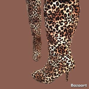 Womens Leopard Animal Print Knee-High Boots Sz 9 Formal Casual 3-inch heel